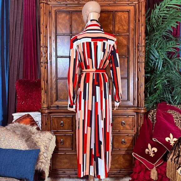 NWOT G by Giuliana Red Multi Stripe Side Slit Belted Maxi Dress Maxi Cardigan - Picture 7 of 16